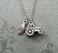 Tractor & Corn Charm Necklace (Silver-tone)